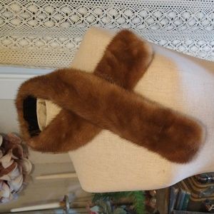 Vintage genuine mink fur clip collar scarf light brown